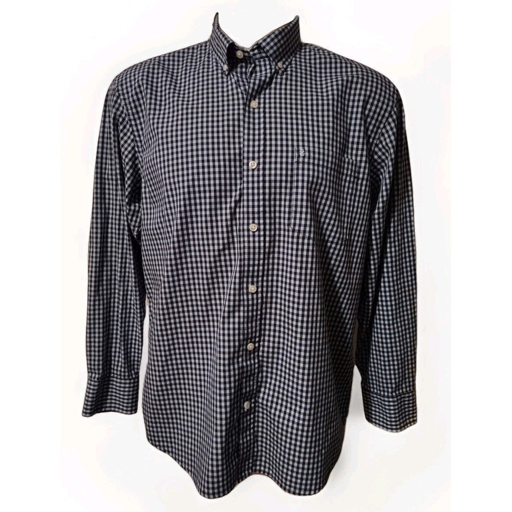 IZOD Dress Shirt Men's Size Large Long Sleeve Pocket Embroidered Logo Blue Check